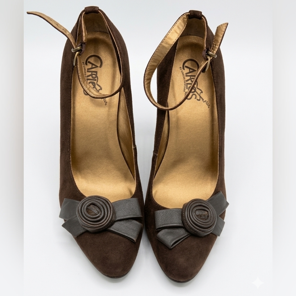 Brown Suede And Leather Ankle-Strap Wedges - size 7.5 - Picture 4 of 14
